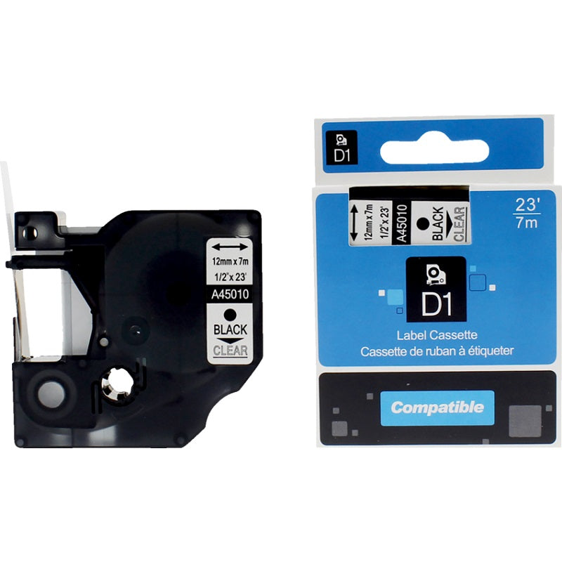 Tape-Dymo 45010 Compatible, 1/2" X 23' Black On Clear - DY45010