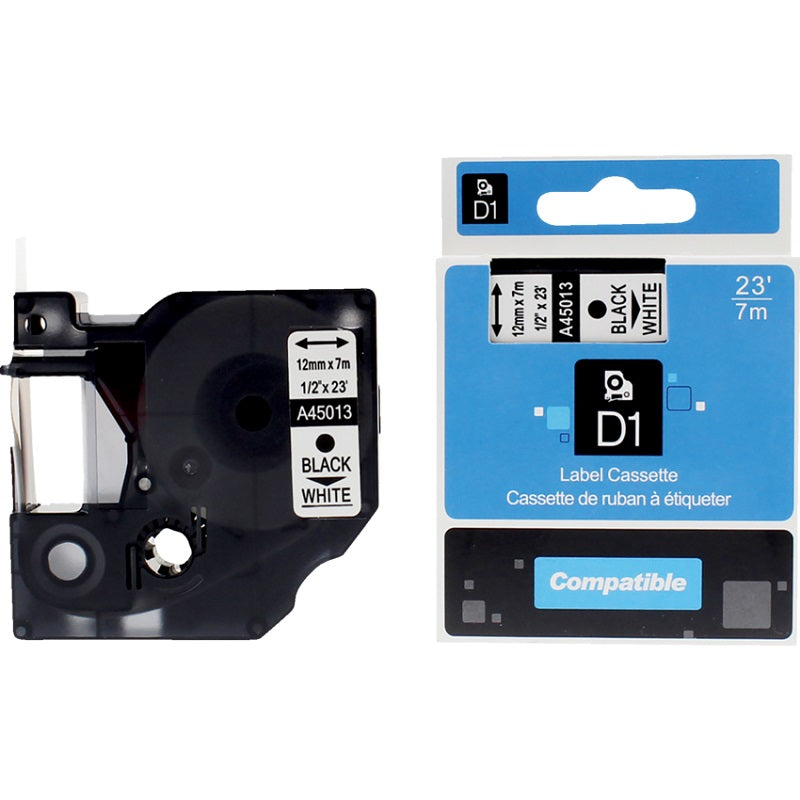 Tape-Dymo 45013 Compatible, 1/2" X 23' Black On White - DY45013