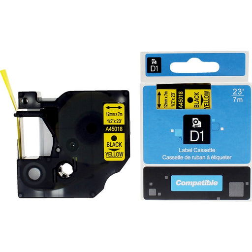 Tape-Dymo 45018 Compatible, 1/2" X 23' Black On Yellow - DY45018
