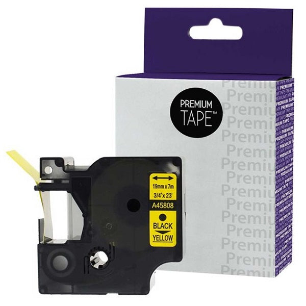 Tape-Dymo A45808 Compatible 3/4" X 23' Black On Yellow - DY45808
