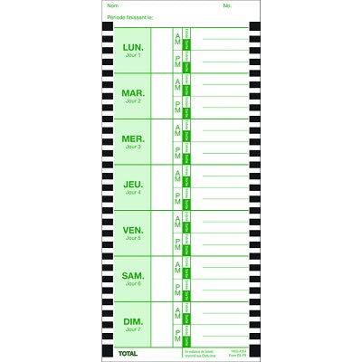 Time Cards-Thermal, Weekly 1-Sided, French - E8-100-FR