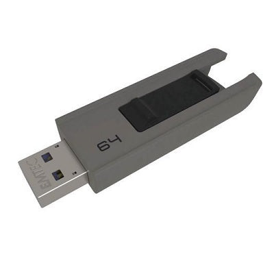 Flash Drive-Emtec B250 Slide Usb 3.2 Gen 1 64Gb, Matte Grey - ECMMD64GB253