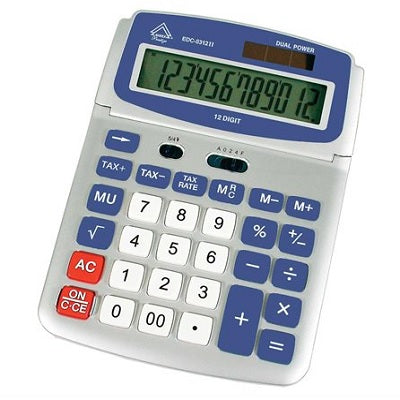 Calculator-Desktop Solar/Battery 12 Digit Tilt Display - EDC-8312II