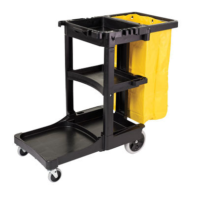 Cart-Janitorial, 3 Shelf With Zippered Bag, Black - FG617388BLA