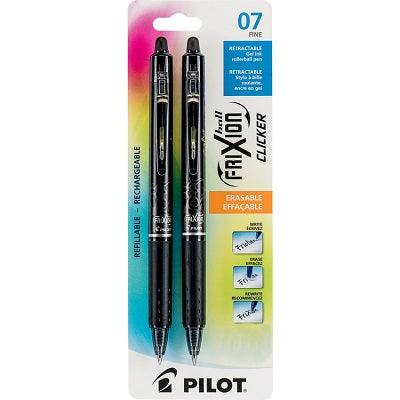 Pen-Retractable, Frixion Clicker Erasable, 0.7Mm Black 2/Pk - FRT7B2