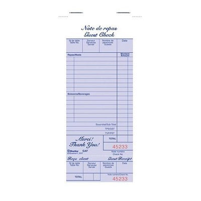 Forms-Restaurant Check Pad 3-3/8X7-1/2 100 With Stub Biling. - GAFA