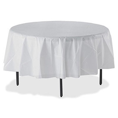 Table Cover-Genuine Joe, 84" Round Plastic, White, 6/Pack - GJO10330