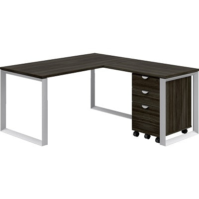 Workstation-Innovations L Shaped W/Pedestal 60X66 Grey Dusk - INV-LAYOUT-64-GD