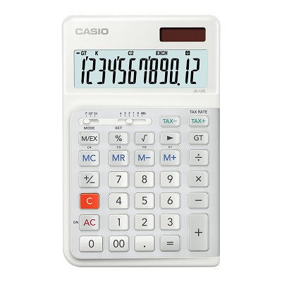 Calculator-Compact, Casio Solar/Battery 12 Digit White - JE-12E-WE
