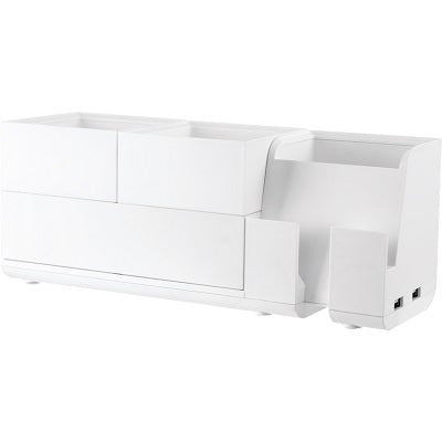 Desk Organizer-Konnect 4 Piece Organizer & Usb Outlet, White - KT2-BASEKIT2-WHT