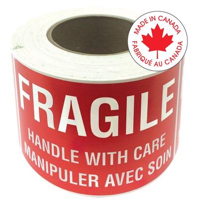 Labels-Peel And Stick, 3X5, Red/White, "Fragile" - LABEF101R