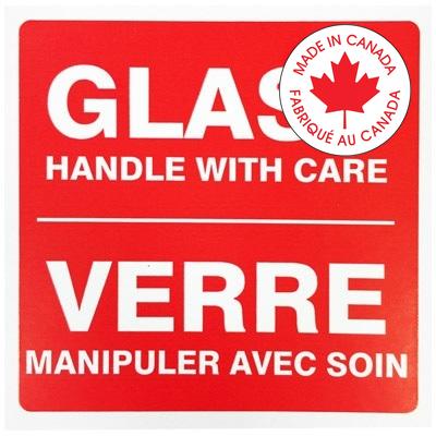 Labels-Peel And Stick, 4X4, Red/White, "Glass Handle W/Care" - LABEF109