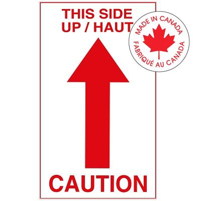 Labels-Peel And Stick, 5X3, Red/White, "This Side Up" - LABEF134R
