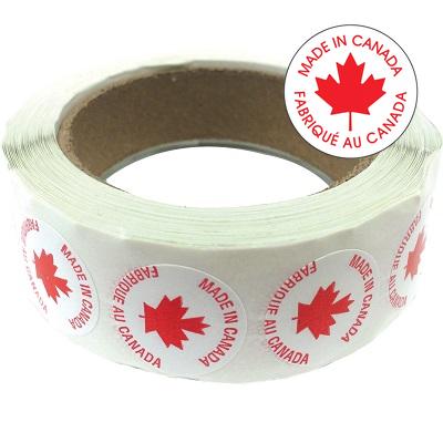 Labels-Peel And Stick, 1" Round, Red/White, "Made In Canada" - LABRW215R