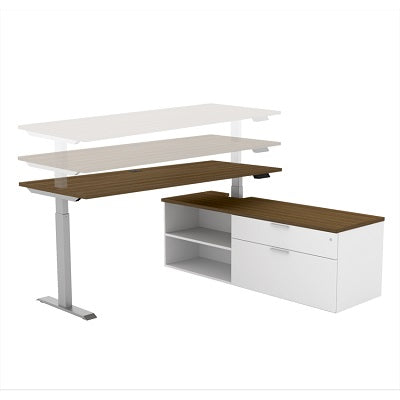 Workstation-Levels, L-Shape Height Adjustable Black Walnut - LEV-LAYOUT-30-BWPWSL