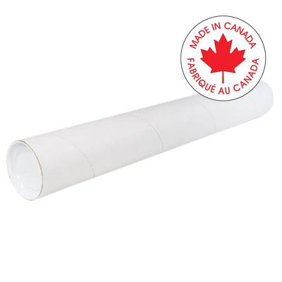 Mailing Tube-With End Caps, 2" X 24", White - MAITBEC224