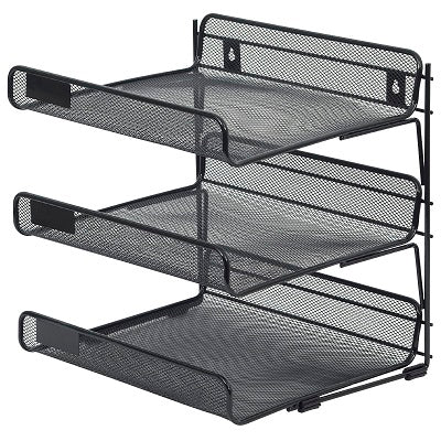 Desk Tray-Mesh, Wall Mount 3-Tier, Black - MIL11957-CA