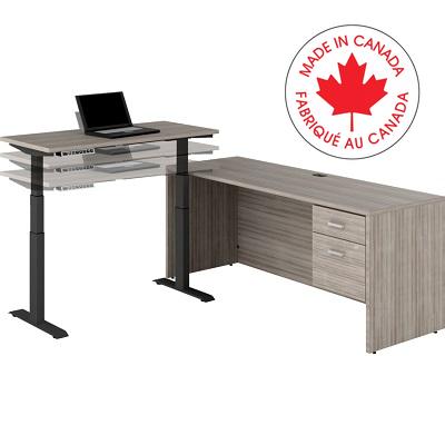 Workstation-Newland L Suit W/Height Adjust 96X46 Noce Grigio - NLP404 NGL BLK ST