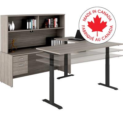 Workstation-Newland U Suite, Height Adjust 72X96 Noce Grigio - NLP406 NGL BLK ST