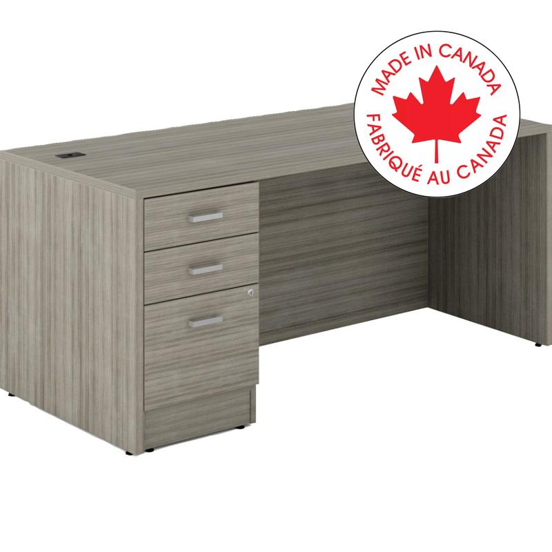 Desk-Newland Single Pedestal, Box/Box/File 66X30 Noce Grigio - NLP517 NGL