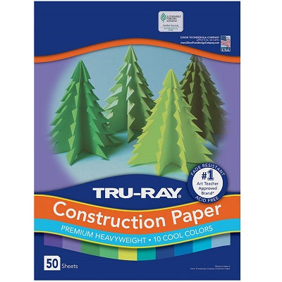 Construction Paper-Tru-Ray 9" X 12" Cool Assorted 50/Pk - P102942