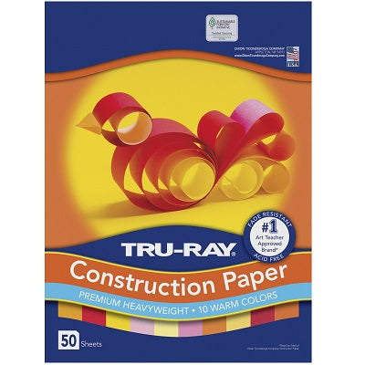 Construction Paper-Tru-Ray 9" X 12" Warm Assorted 50/Pk - P102947