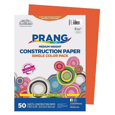 Construction Paper-Prang 9"X12", Orange 50 Sheets - P6603
