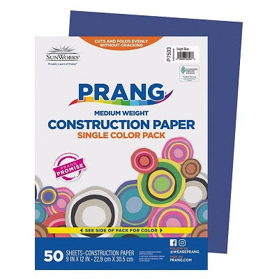 Construction Paper-Prang 9"X12", Bright Blue 50 Sheets - P7503