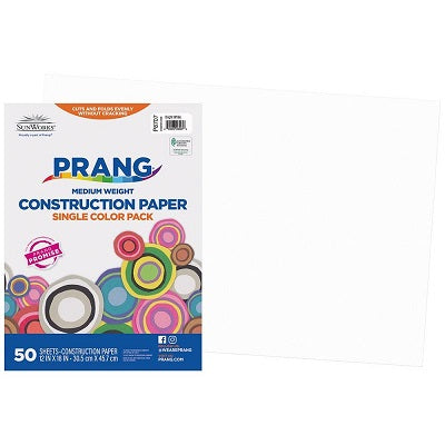 Construction Paper-Prang 12"X18", Bright White 50 Sheets - P8707