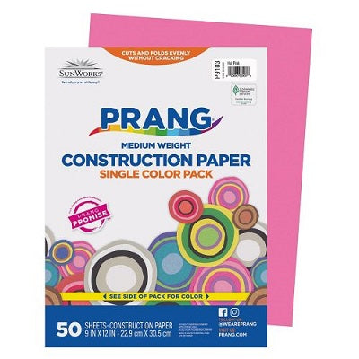 Construction Paper-Prang 9"X12", Hot Pink 50 Sheets - P9103