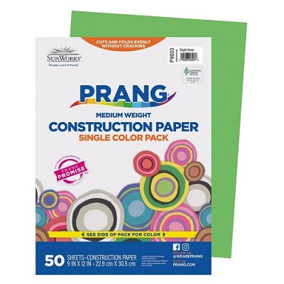 Construction Paper-Prang 9"X12", Bright Green 50 Sheets - P9603