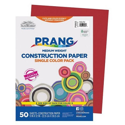 Construction Paper-Prang 9"X12", Holiday Red 50 Sheets - P9903