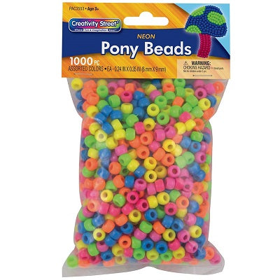 Beads-Pony Beads 6Mmx9Mm, Neon Assorted 1000/Pk - PAC3553