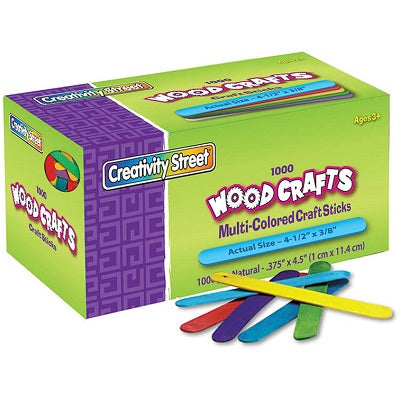 Craft Sticks-Coloured Bright Hues 4.5" X 3/8" Ast 1000/Bx - PAC3775-02