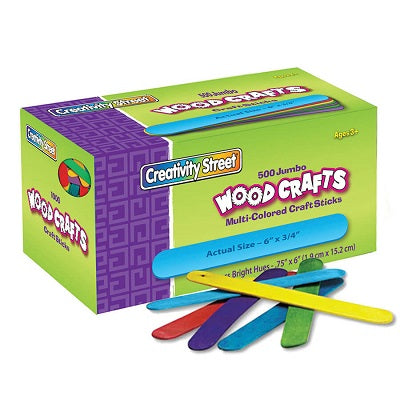 Craft Sticks-Jumbo Coloured Bright Hues 6" X 3/4" Ast 500/Bx - PAC3776-02