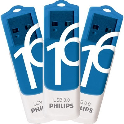 Flash Drive-Philips Vivid 16Gb White/Blue 3/Pk - PHMMD16GVIVU3P3CA