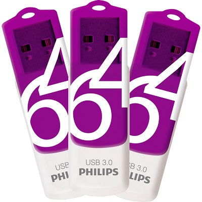Flash Drive-Philips Vivid 64Gb White/Purple 3/Pk - PHMMD64GVIVU3P3CA