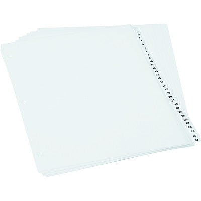 Index Dividers-Poly Preprinted, 1-31, White - PL213-31W