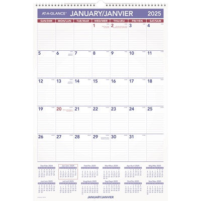 Calendar-Wall Monthly Wire 15-1/2X22-3/4 Bilingual  2025 - PM3F-28