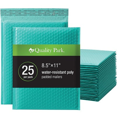 Mailer-Bubble Poly, 8.5" X 11" Teal 25/Bx - QUA85860