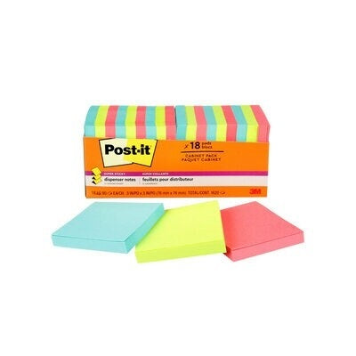 Notes-Post-It, Pop-Up 3X3 Super Sticky Assorted 18/Pack - R330-18SSMIACP