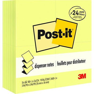 Notes-Post-It, Pop-Up 3X3 Canary 24/Pk - R330-24VAD
