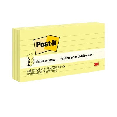 Notes-Post-It, Pop-Up 3X3 Lined Yellow 6/Pack - R330-6YL-C