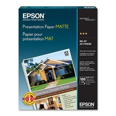 Paper-Epson Matte Presentation, 8.5X11 28Lb. 100/Pack - S041062