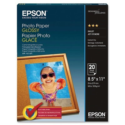 Paper-Epson Glossy Photo, Letter 52Lb. 20/Pack - S041141