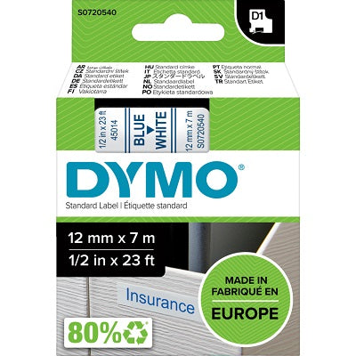Tape-Dymo D1, 1/2" X 23' Blue On White - S0720540