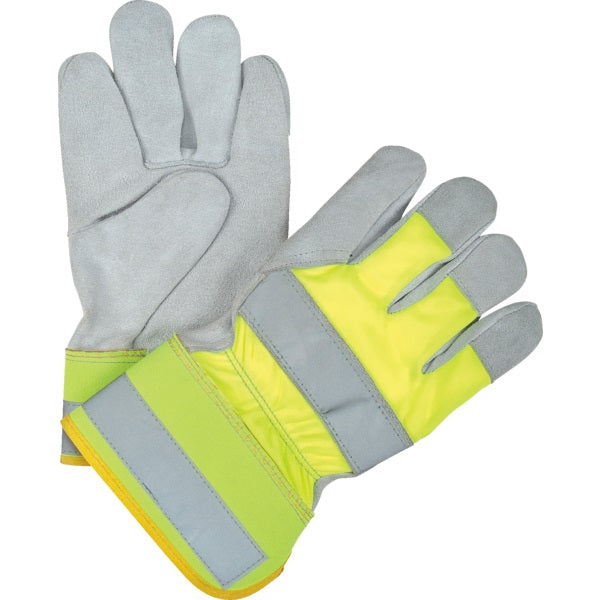 Gloves-Hi-Viz Split Cowhide, Yellow, Large - SED160