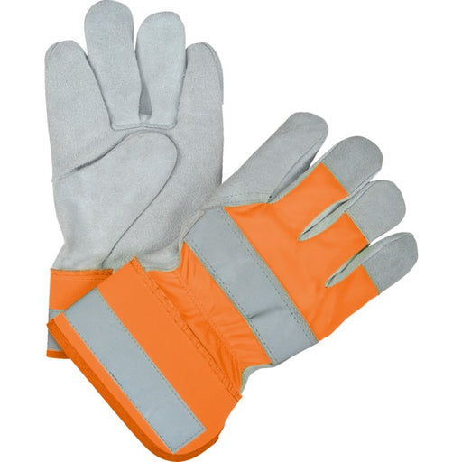 Gloves-Hi-Viz Split Cowhide Fitters, Orange, Large - SEK236