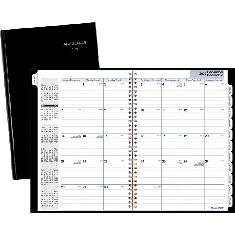 Planner-14 Month, Hard 7-7/8X11-7/8 Black Bilingual 2025 - SF2H-00