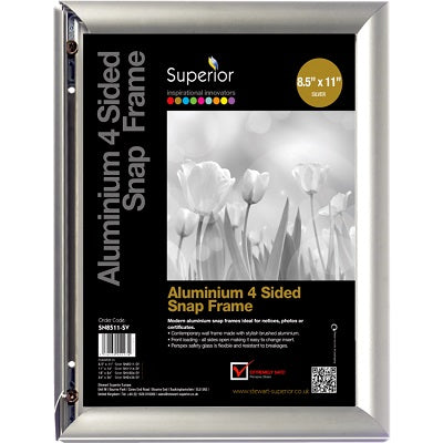 Sign Holder-Snap Frame, 8.5X11 Aluminium Silver - SN8511-SV